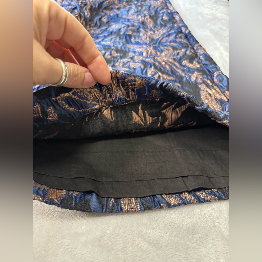 Anthropologie Navy with Gold Leaf Jacquard Wide Leg Pants Size Medium NWT - Picture 5 of 16